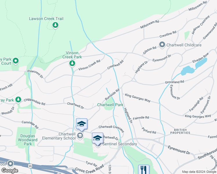 map of restaurants, bars, coffee shops, grocery stores, and more near 1436 Sandhurst Place in West Vancouver