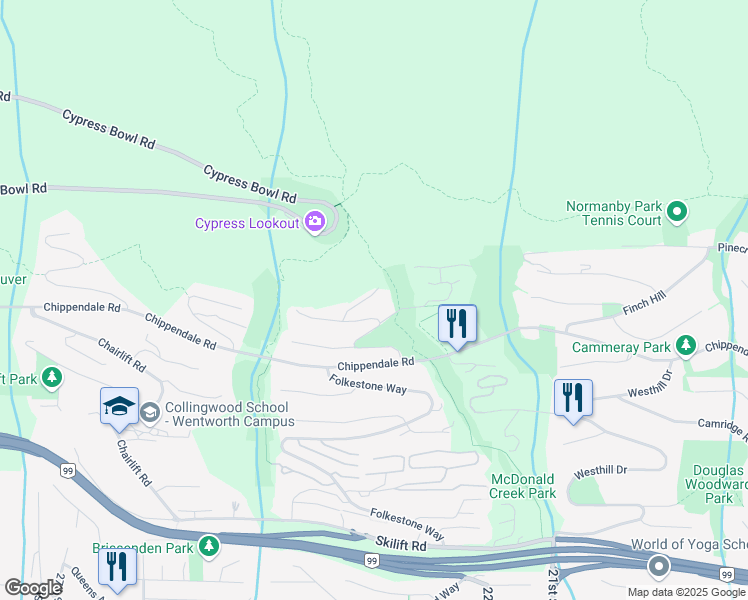 map of restaurants, bars, coffee shops, grocery stores, and more near 2320 Kadlec Court in West Vancouver