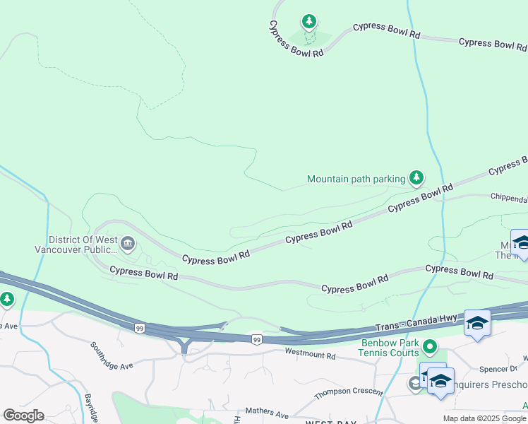 map of restaurants, bars, coffee shops, grocery stores, and more near 3850 Cypress Bowl Road in West Vancouver