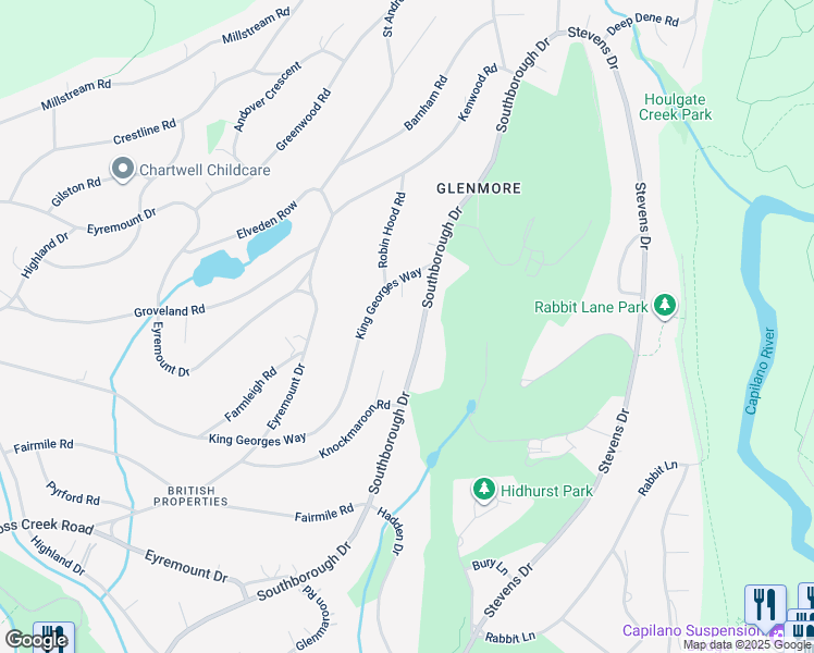 map of restaurants, bars, coffee shops, grocery stores, and more near 485 Southborough Drive in West Vancouver