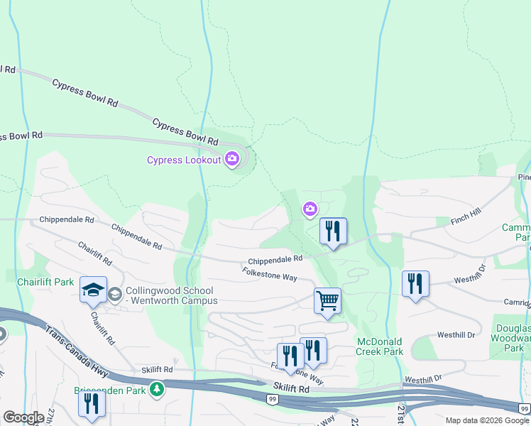 map of restaurants, bars, coffee shops, grocery stores, and more near 2345 Kadlec Court in West Vancouver