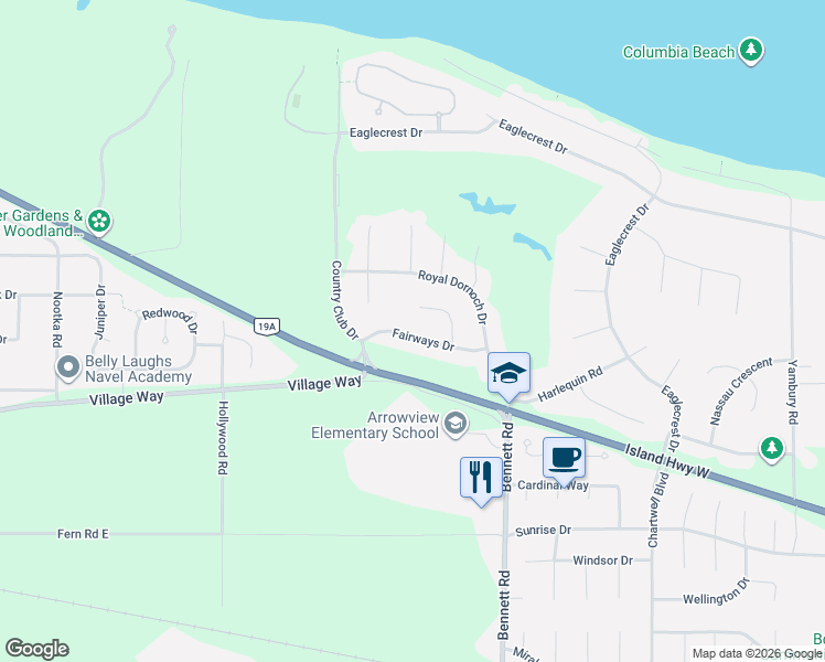 map of restaurants, bars, coffee shops, grocery stores, and more near 881 Fairways Drive in Qualicum Beach