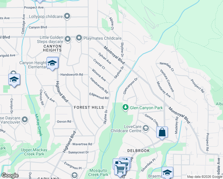 map of restaurants, bars, coffee shops, grocery stores, and more near 4440 Skyline Drive in North Vancouver