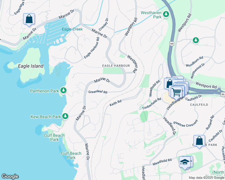 map of restaurants, bars, coffee shops, grocery stores, and more near 5495 Greenleaf Road in West Vancouver
