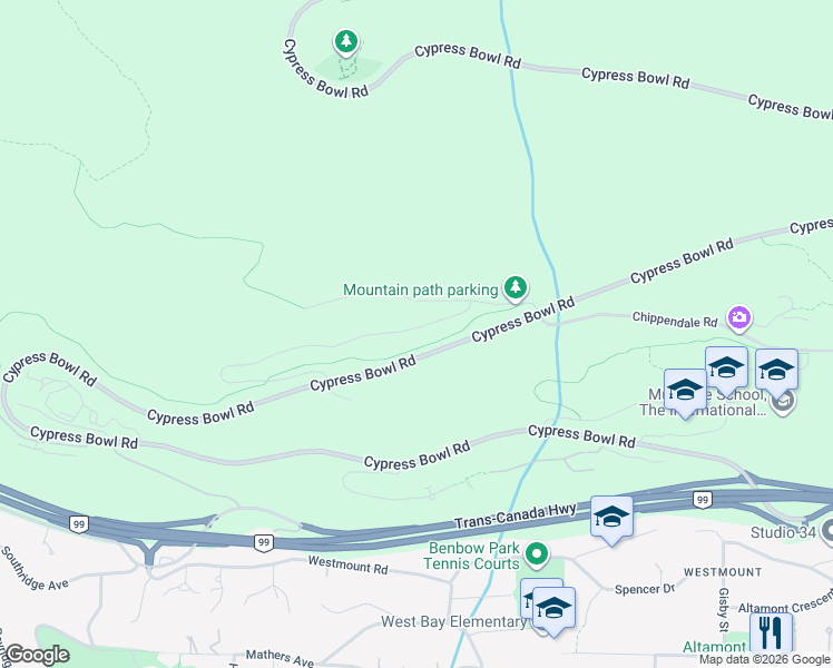map of restaurants, bars, coffee shops, grocery stores, and more near 3968 Uplands Way in West Vancouver