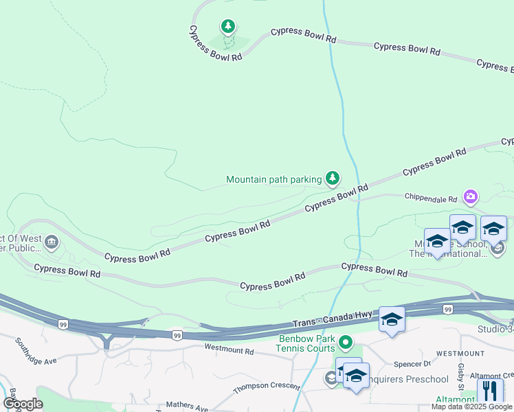 map of restaurants, bars, coffee shops, grocery stores, and more near 3952 Uplands Way in West Vancouver