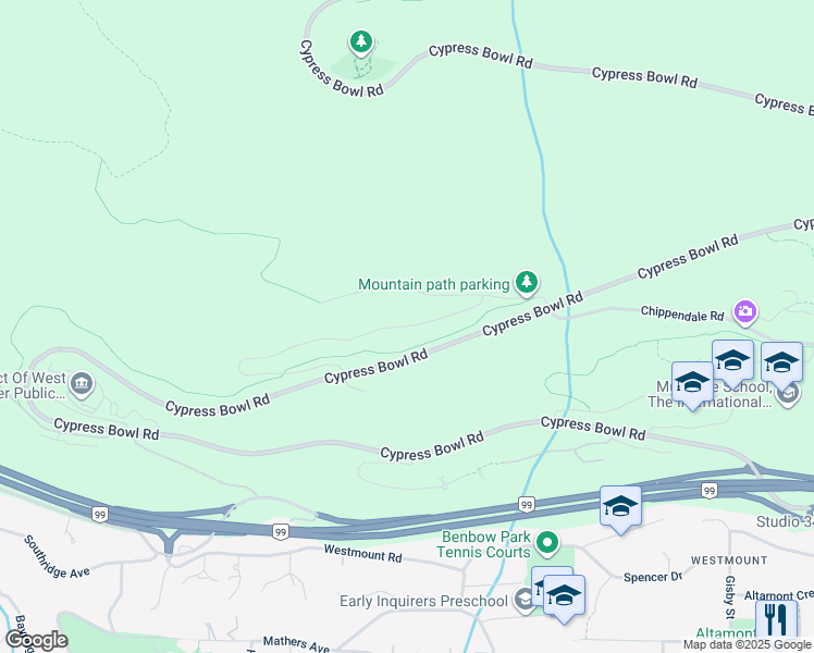 map of restaurants, bars, coffee shops, grocery stores, and more near 3952 Uplands Way in West Vancouver