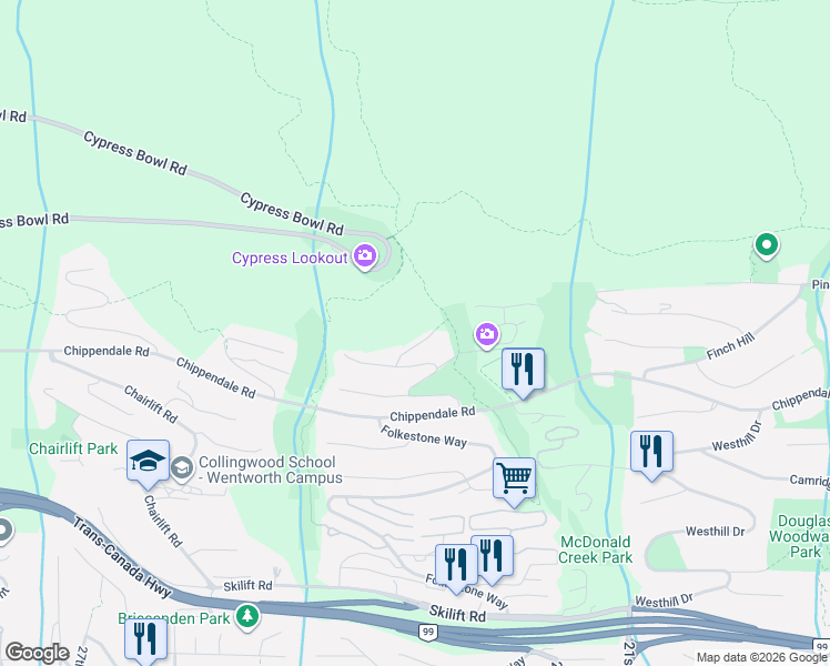 map of restaurants, bars, coffee shops, grocery stores, and more near 2345 Kadlec Court in West Vancouver