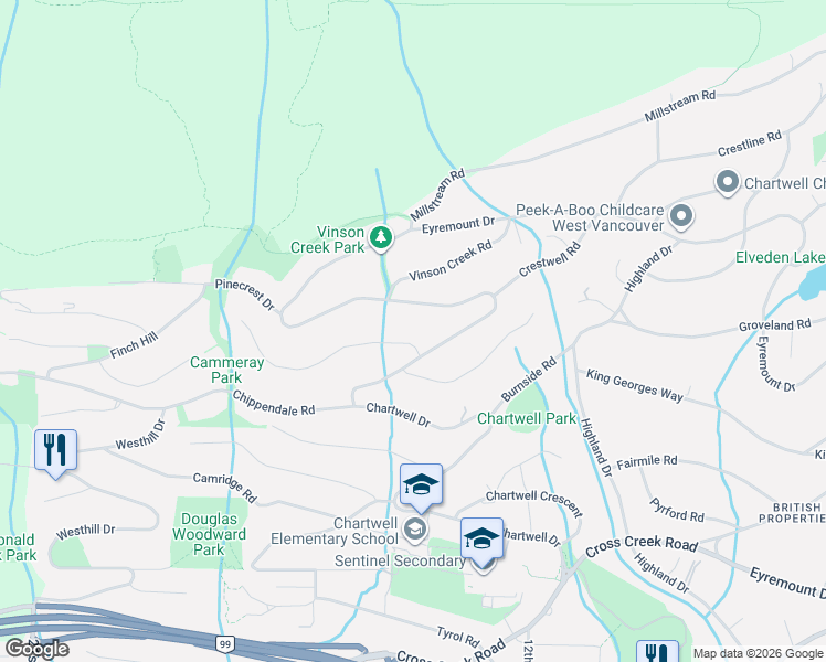 map of restaurants, bars, coffee shops, grocery stores, and more near 1407 Bramwell Road in West Vancouver