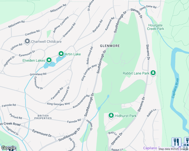 map of restaurants, bars, coffee shops, grocery stores, and more near 475 Southborough Drive in West Vancouver