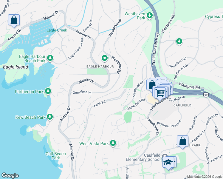 map of restaurants, bars, coffee shops, grocery stores, and more near 5530 Greenleaf Road in West Vancouver