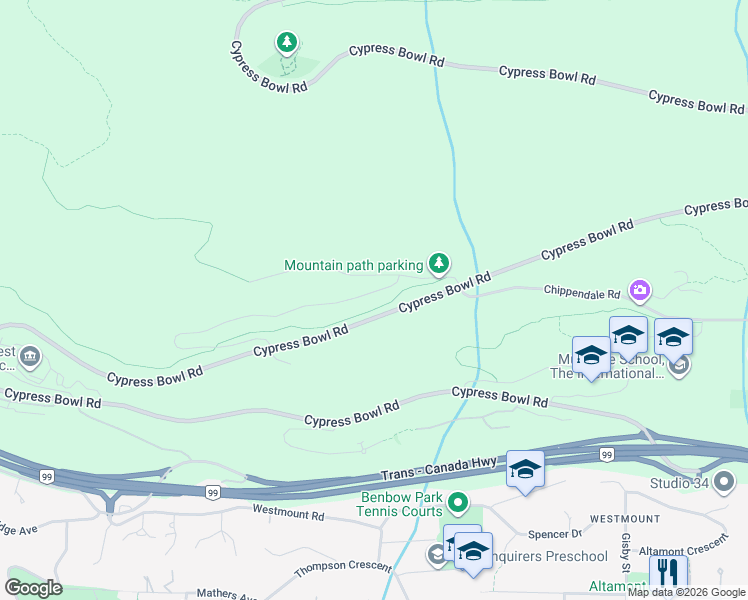 map of restaurants, bars, coffee shops, grocery stores, and more near 3982 Uplands Way in West Vancouver