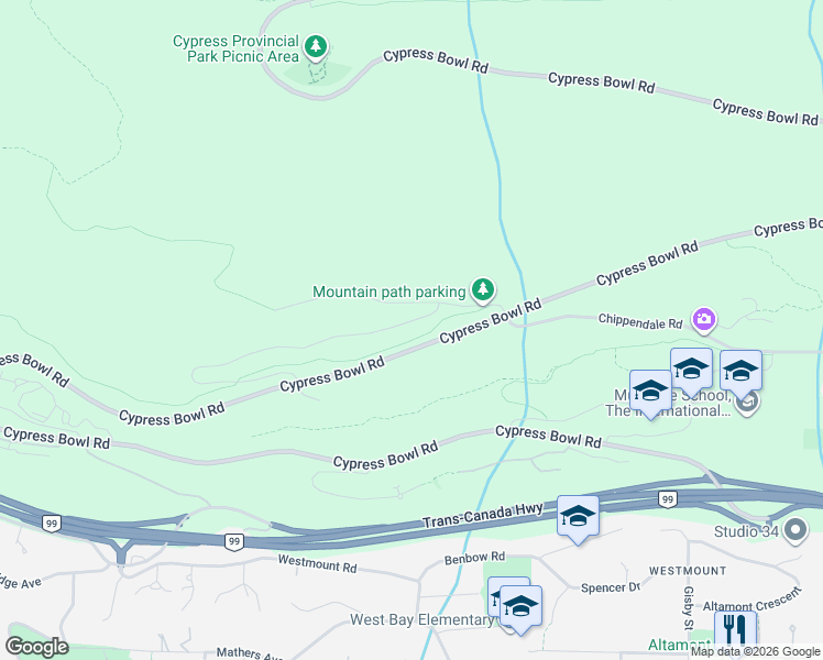 map of restaurants, bars, coffee shops, grocery stores, and more near 3982 Uplands Way in West Vancouver