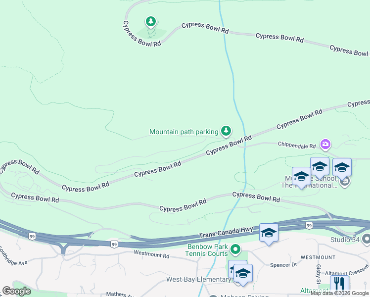 map of restaurants, bars, coffee shops, grocery stores, and more near 3982 Uplands Way in West Vancouver
