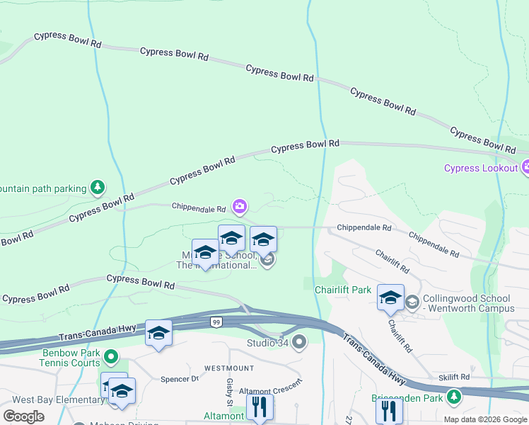 map of restaurants, bars, coffee shops, grocery stores, and more near 2730 Rodgers Creek Place in West Vancouver
