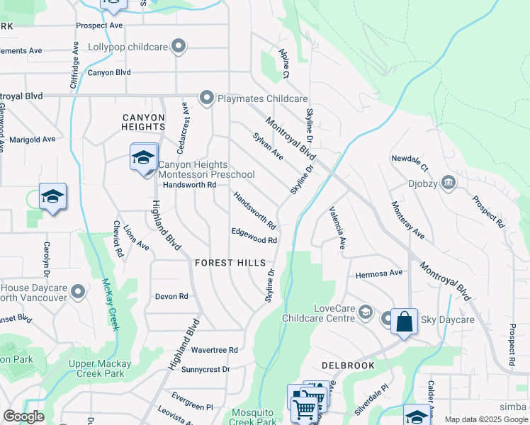 map of restaurants, bars, coffee shops, grocery stores, and more near 724 Handsworth Road in North Vancouver