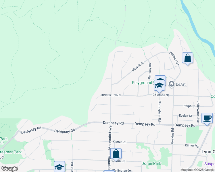 map of restaurants, bars, coffee shops, grocery stores, and more near 4555 Mountain Highway in North Vancouver