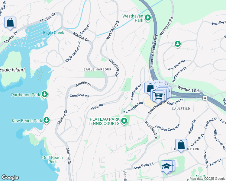 map of restaurants, bars, coffee shops, grocery stores, and more near 5540 Greenleaf Road in West Vancouver