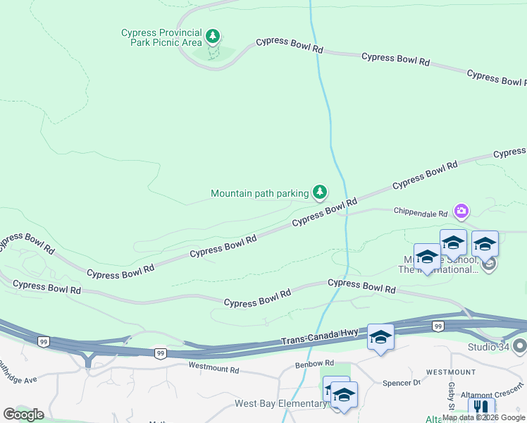 map of restaurants, bars, coffee shops, grocery stores, and more near 3963 Uplands Way in West Vancouver