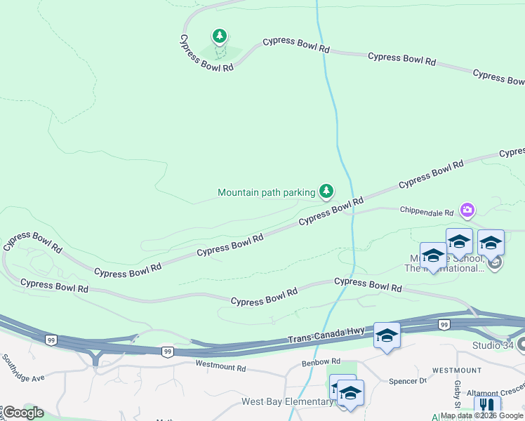 map of restaurants, bars, coffee shops, grocery stores, and more near 3963 Uplands Way in West Vancouver