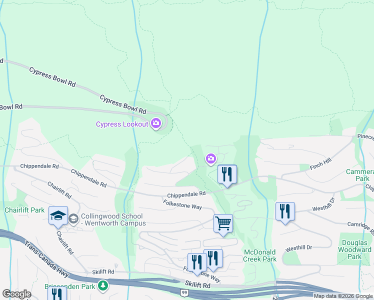 map of restaurants, bars, coffee shops, grocery stores, and more near 2307 Kadlec Court in West Vancouver