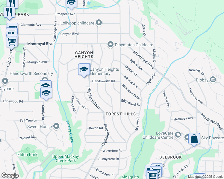 map of restaurants, bars, coffee shops, grocery stores, and more near 4465 Ruskin Place in North Vancouver