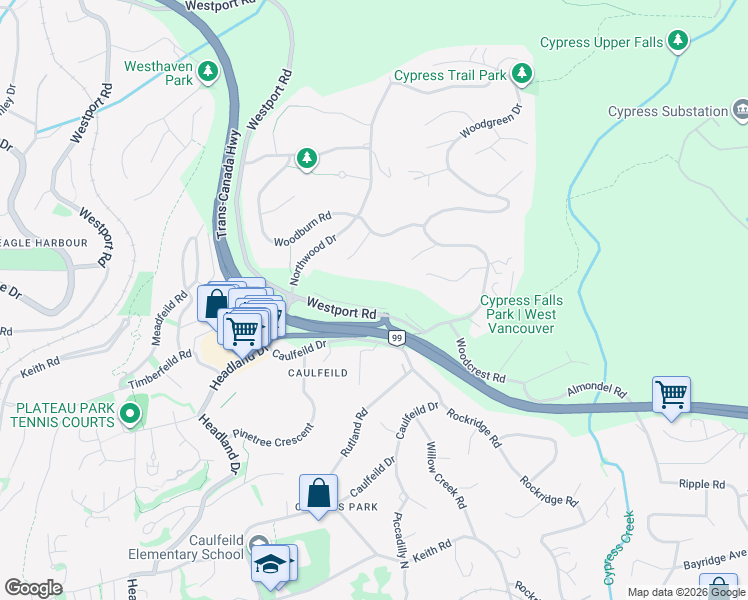 map of restaurants, bars, coffee shops, grocery stores, and more near 4625 Port View Place in West Vancouver