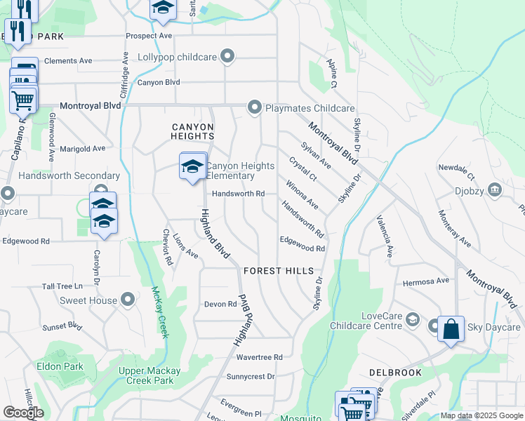 map of restaurants, bars, coffee shops, grocery stores, and more near 4465 Ruskin Place in North Vancouver