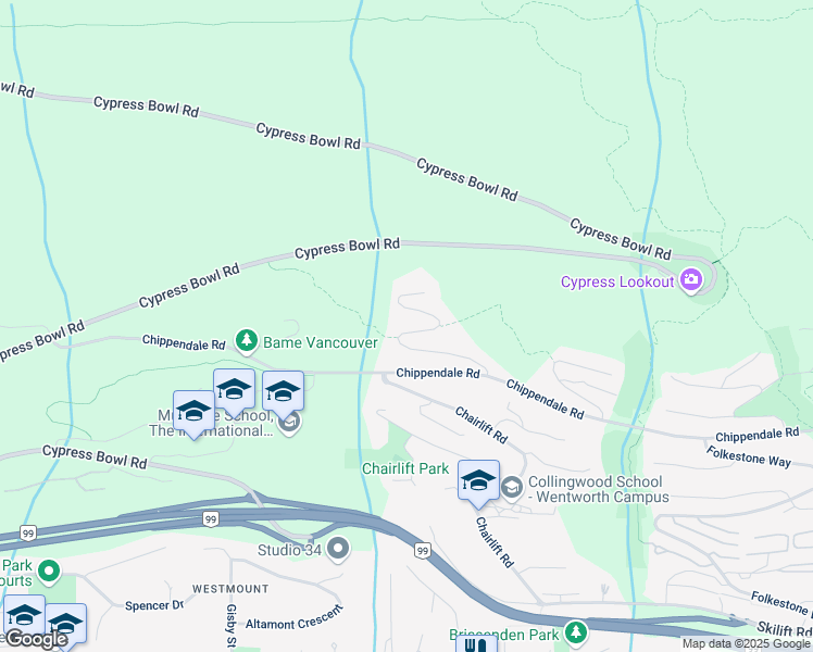 map of restaurants, bars, coffee shops, grocery stores, and more near 2761 Highview Place in West Vancouver