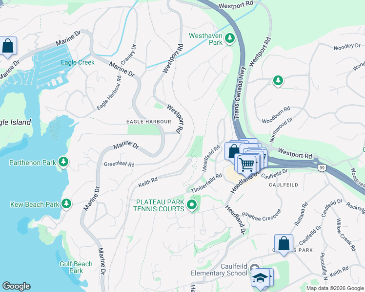 map of restaurants, bars, coffee shops, grocery stores, and more near 5560 Greenleaf Road in West Vancouver