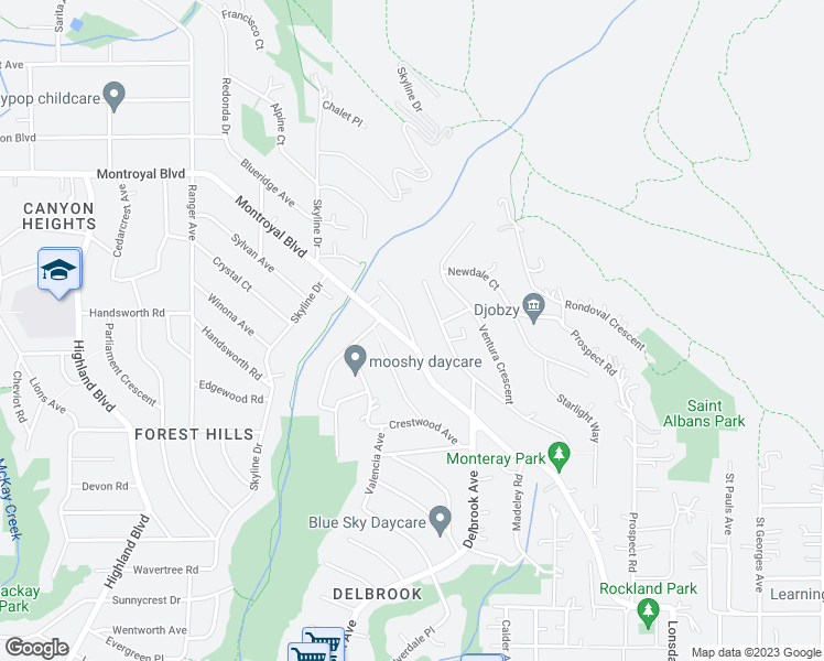 map of restaurants, bars, coffee shops, grocery stores, and more near 486 Montroyal Place in North Vancouver