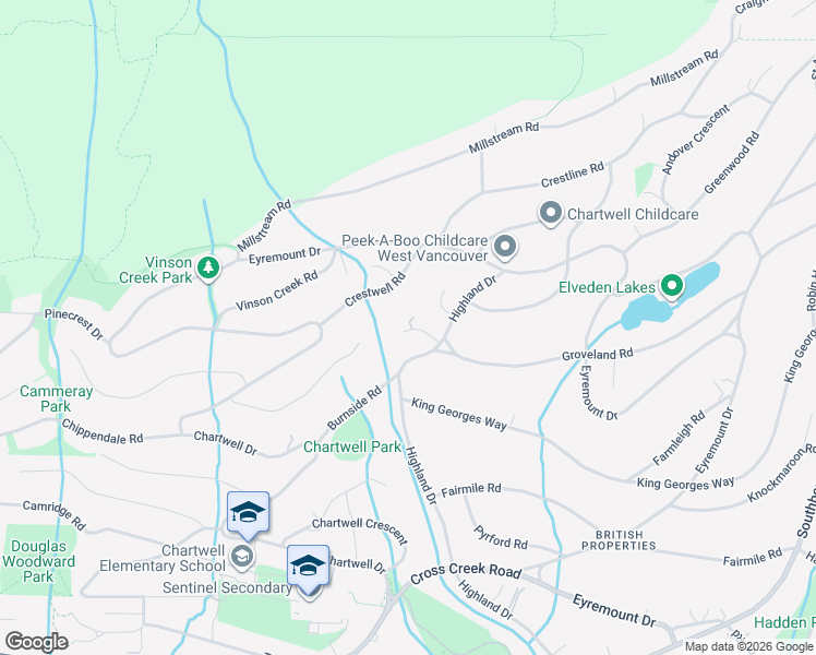 map of restaurants, bars, coffee shops, grocery stores, and more near 1135 Groveland Court in West Vancouver