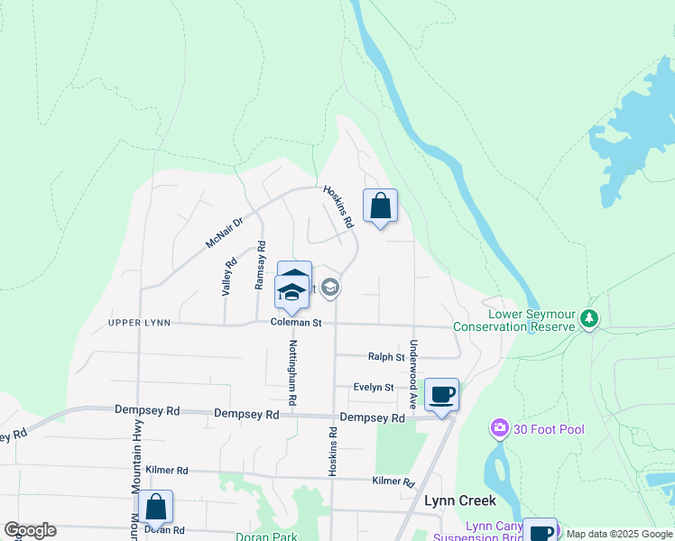 map of restaurants, bars, coffee shops, grocery stores, and more near 4611 Hoskins Road in North Vancouver