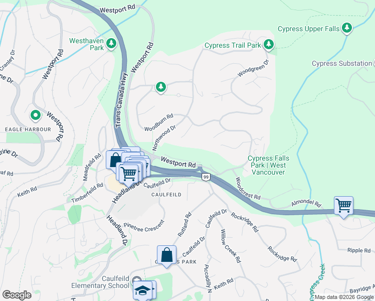 map of restaurants, bars, coffee shops, grocery stores, and more near 4643 Port View Place in West Vancouver