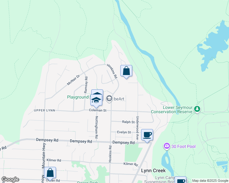 map of restaurants, bars, coffee shops, grocery stores, and more near 4607 Hoskins Road in North Vancouver