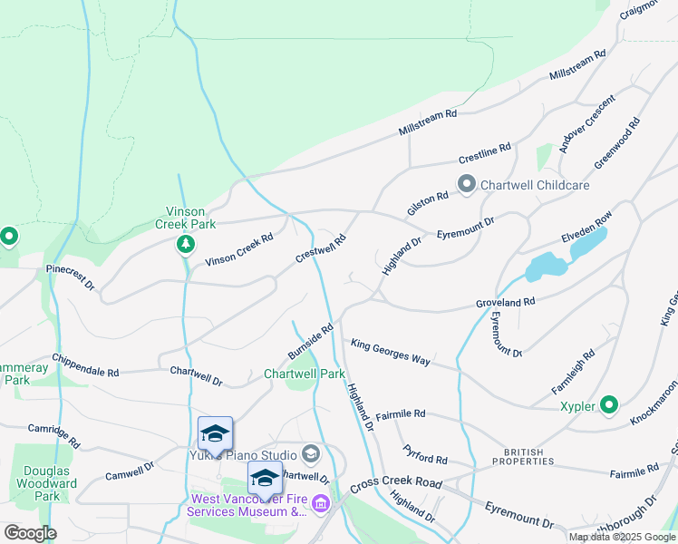 map of restaurants, bars, coffee shops, grocery stores, and more near 1135 Groveland Court in West Vancouver