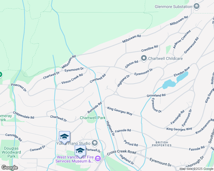 map of restaurants, bars, coffee shops, grocery stores, and more near 1125 Groveland Court in West Vancouver