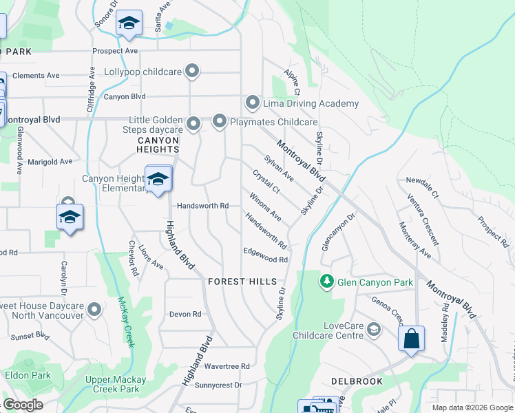 map of restaurants, bars, coffee shops, grocery stores, and more near 759 Winona Avenue in North Vancouver