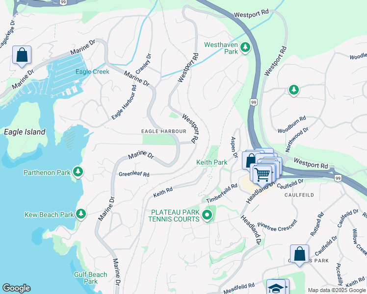 map of restaurants, bars, coffee shops, grocery stores, and more near 5797 Westport Road in West Vancouver
