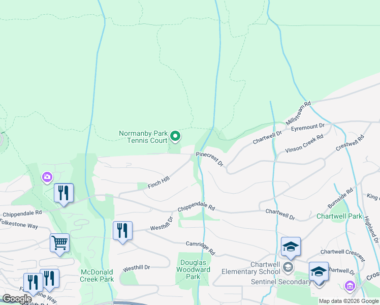 map of restaurants, bars, coffee shops, grocery stores, and more near 1603 Pinecrest Drive in West Vancouver