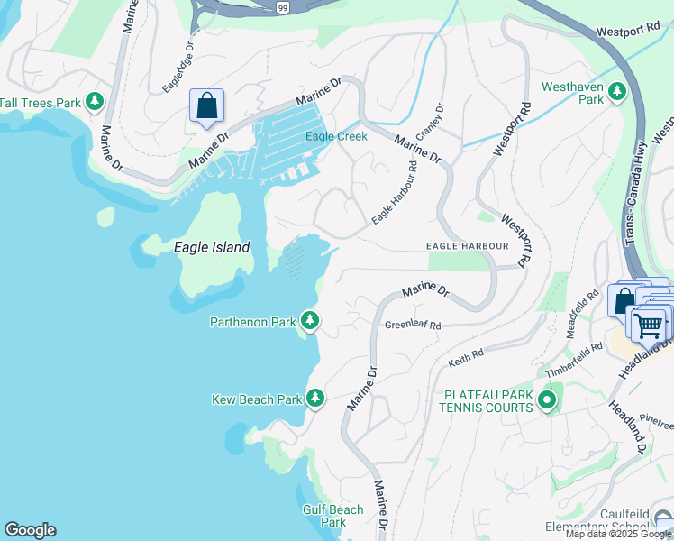 map of restaurants, bars, coffee shops, grocery stores, and more near 5598 Gallagher Place in West Vancouver