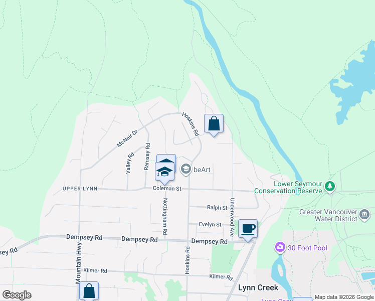 map of restaurants, bars, coffee shops, grocery stores, and more near in North Vancouver