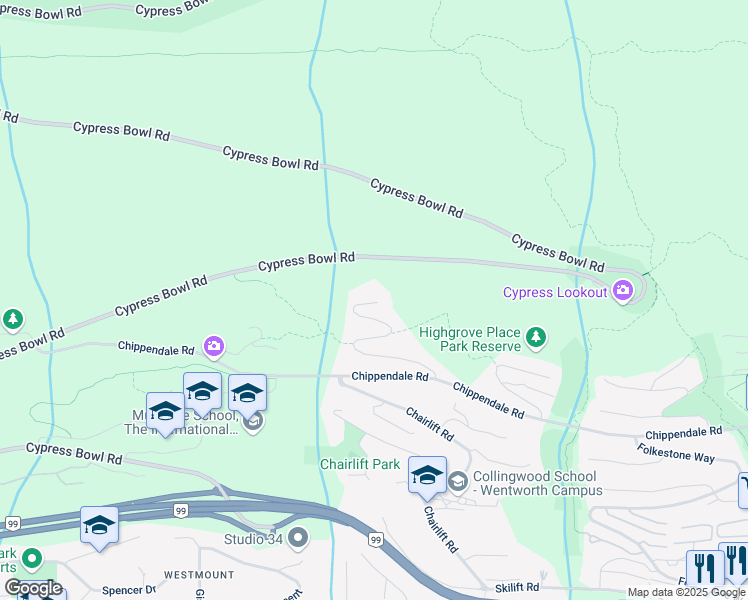map of restaurants, bars, coffee shops, grocery stores, and more near 2791 Highview Place in West Vancouver