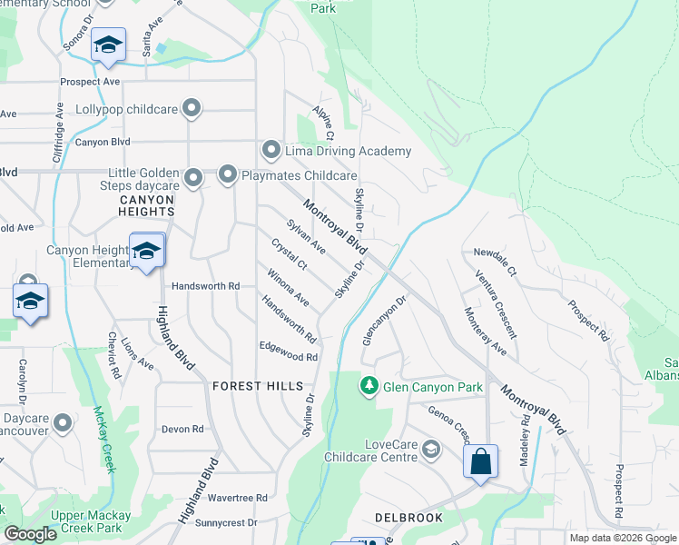 map of restaurants, bars, coffee shops, grocery stores, and more near 649 Sylvan Avenue in North Vancouver