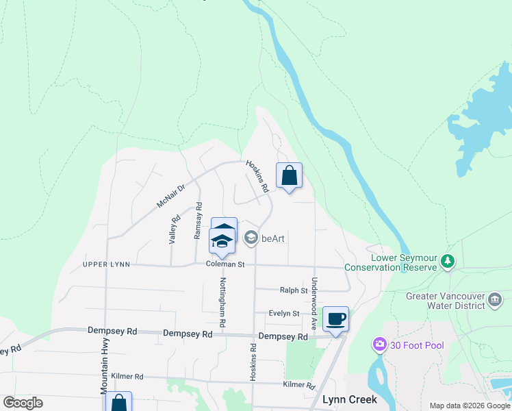 map of restaurants, bars, coffee shops, grocery stores, and more near 4663 Hoskins Road in North Vancouver