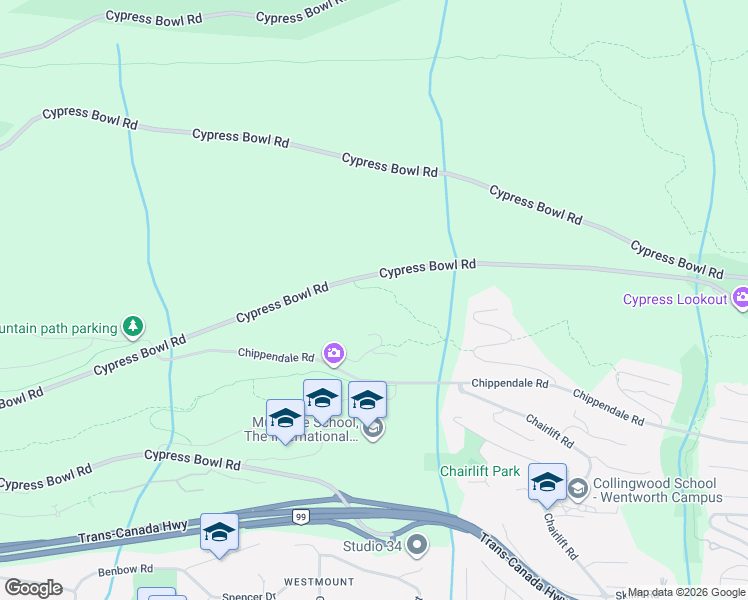 map of restaurants, bars, coffee shops, grocery stores, and more near 4140 Cypress Bowl Road in West Vancouver