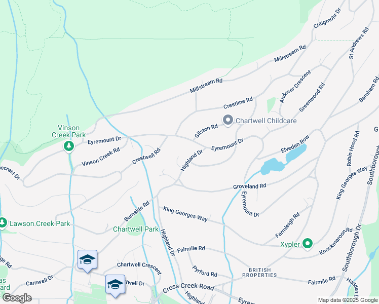 map of restaurants, bars, coffee shops, grocery stores, and more near 1122 Highland Drive in West Vancouver