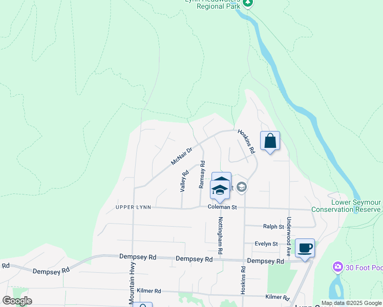 map of restaurants, bars, coffee shops, grocery stores, and more near 1457 McNair Drive in North Vancouver