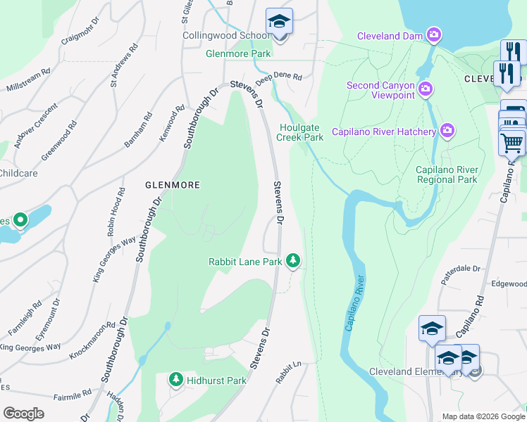 map of restaurants, bars, coffee shops, grocery stores, and more near 195 Normanby Crescent in West Vancouver