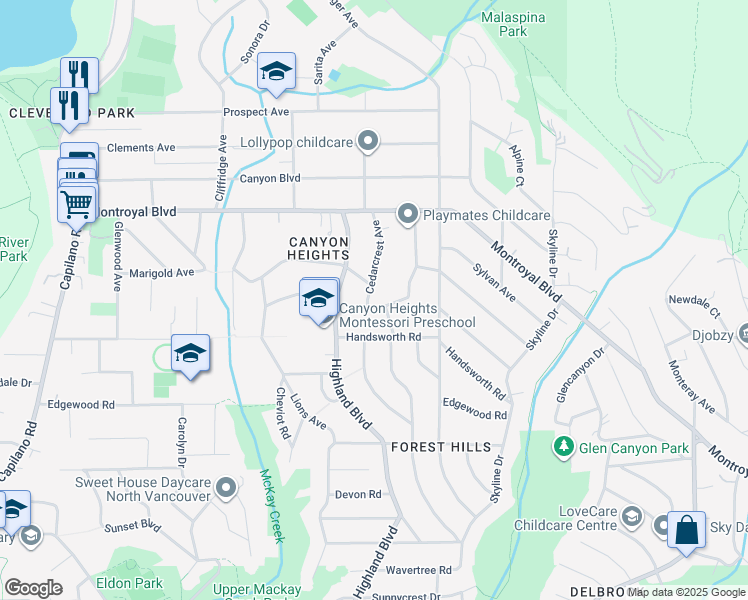 map of restaurants, bars, coffee shops, grocery stores, and more near 4524 Marineview Crescent in North Vancouver
